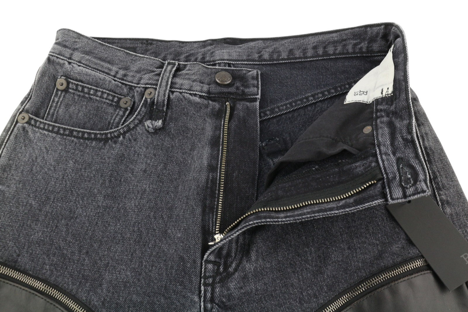 R13 Zip-Off Axl Slim With Leather Legs Women Jeans 27 Stone Black Denim RRP999