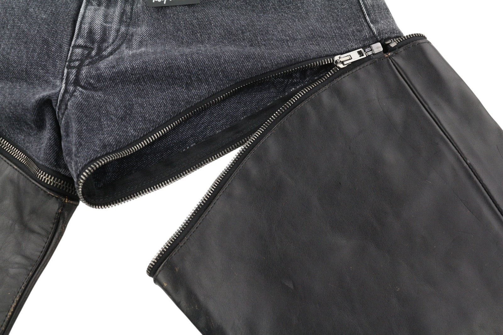 R13 Zip-Off Axl Slim With Leather Legs Women Jeans 27 Stone Black Denim RRP999