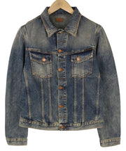 NUDIE JEANS Men Jacket M Denim Blue Vintage Washed Button-Up Polo Collar Casual