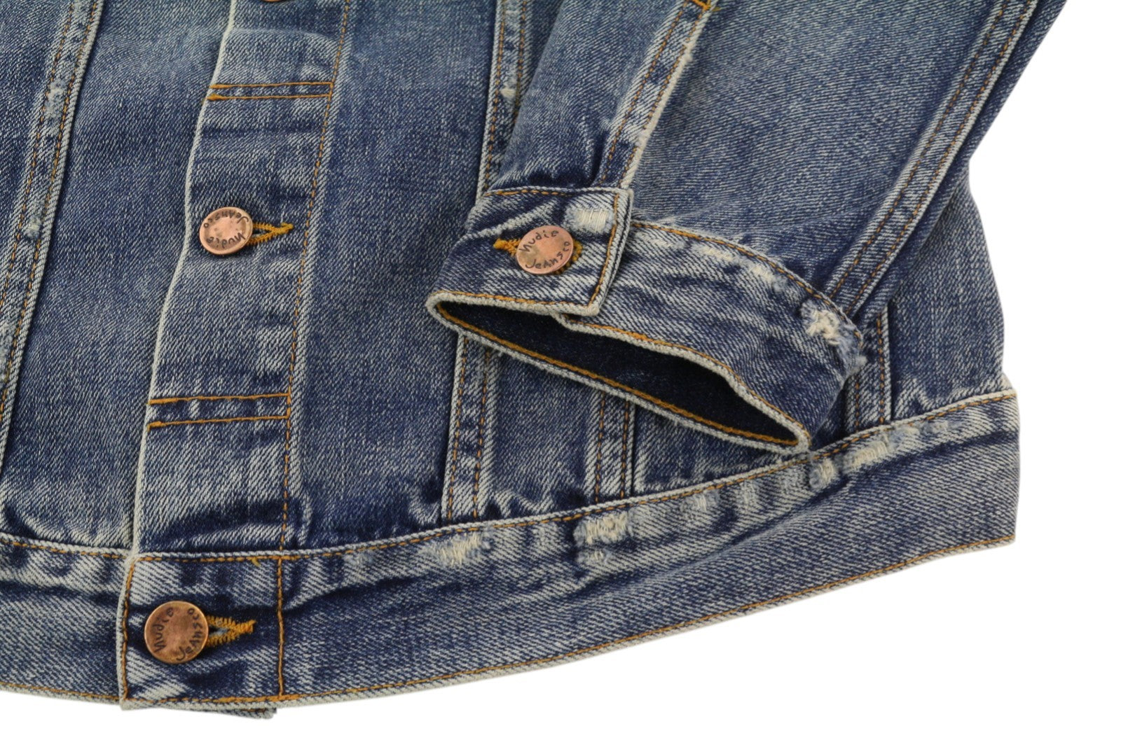 NUDIE JEANS Billy Men Jacket M Shimmering Indigo Denim Button Distressed Blue