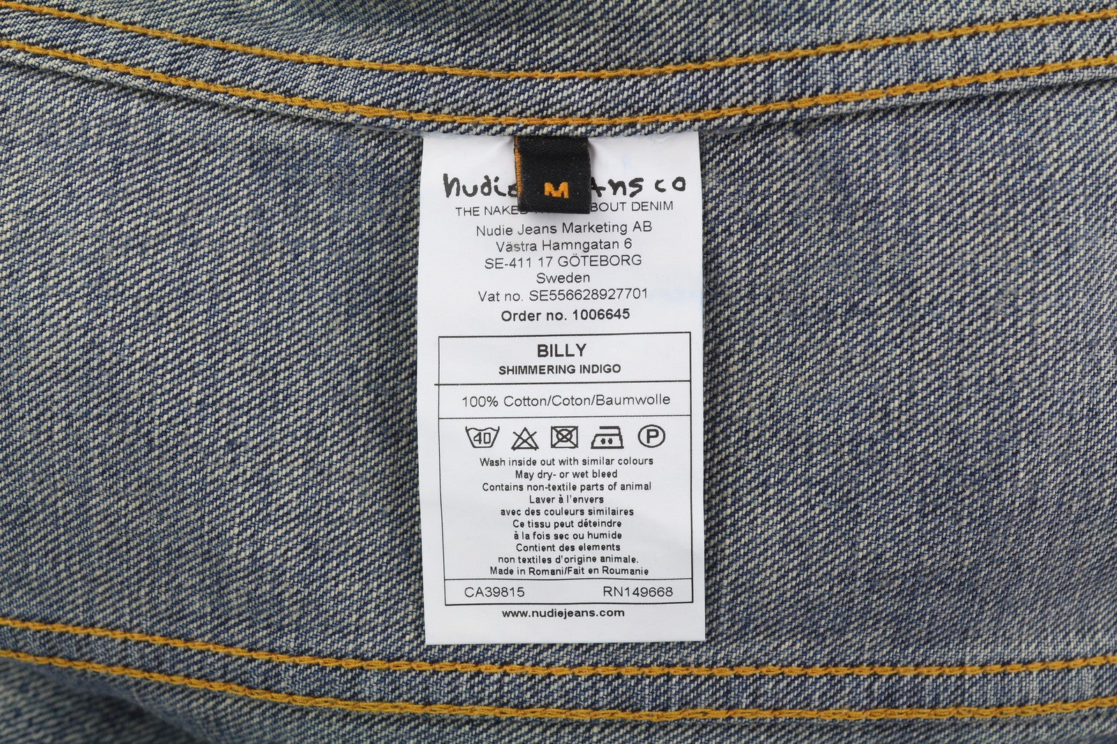 NUDIE JEANS Billy Men Jacket M Shimmering Indigo Denim Button Distressed Blue