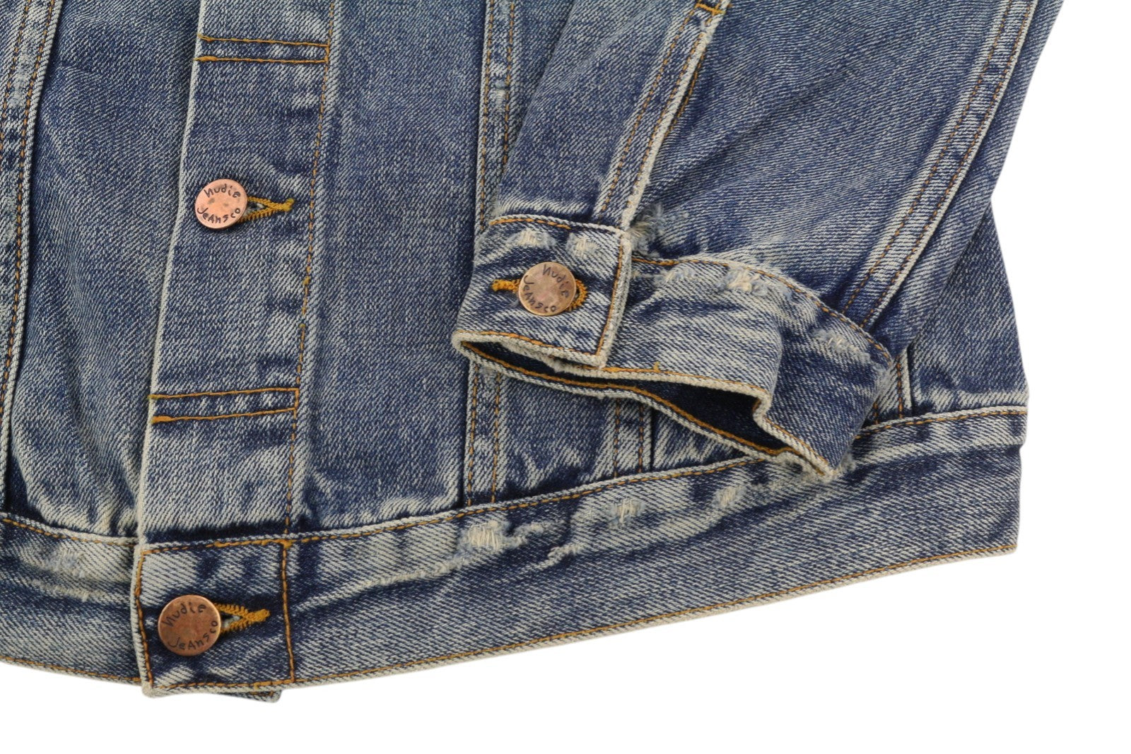 NUDIE JEANS Billy Men Jacket M Shimmering Indigo Ripped Denim Button-Up Faded