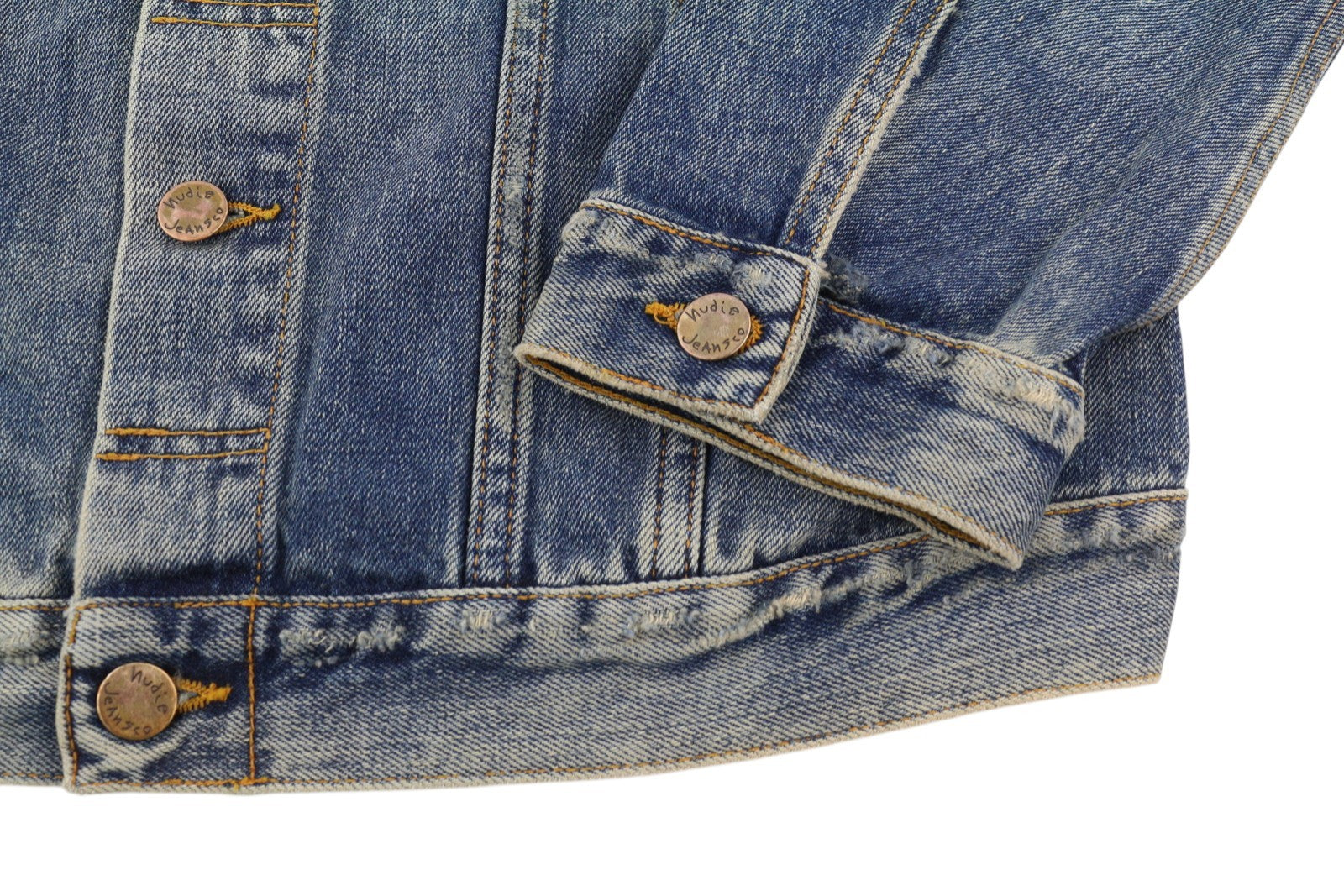 NUDIE JEANS Billy Men Jacket M Shimmering Indigo Denim Button-Up Worn Distress