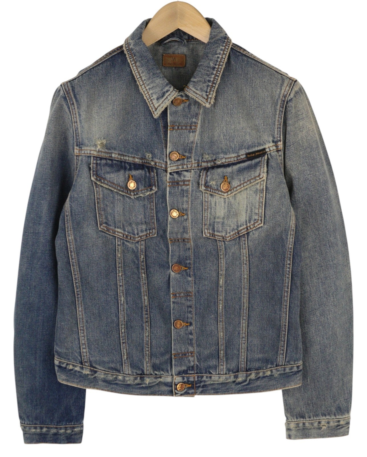 NUDIE JEANS Billy Men Jacket M Shimmering Indigo Vintage Denim Ripped Distress