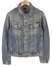 NUDIE JEANS Billy Men Jacket M Shimmering Indigo Ripped Denim Distress Logo