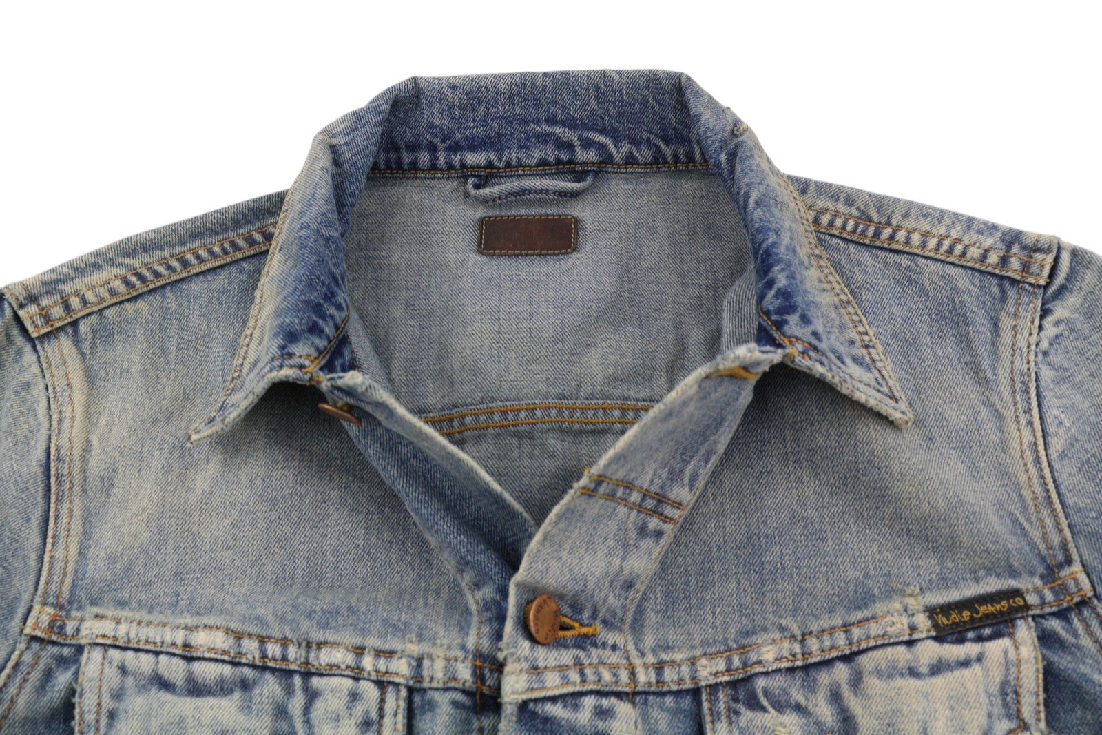 NUDIE JEANS Billy Men Jacket M Shimmering Indigo Ripped Denim Distress Logo