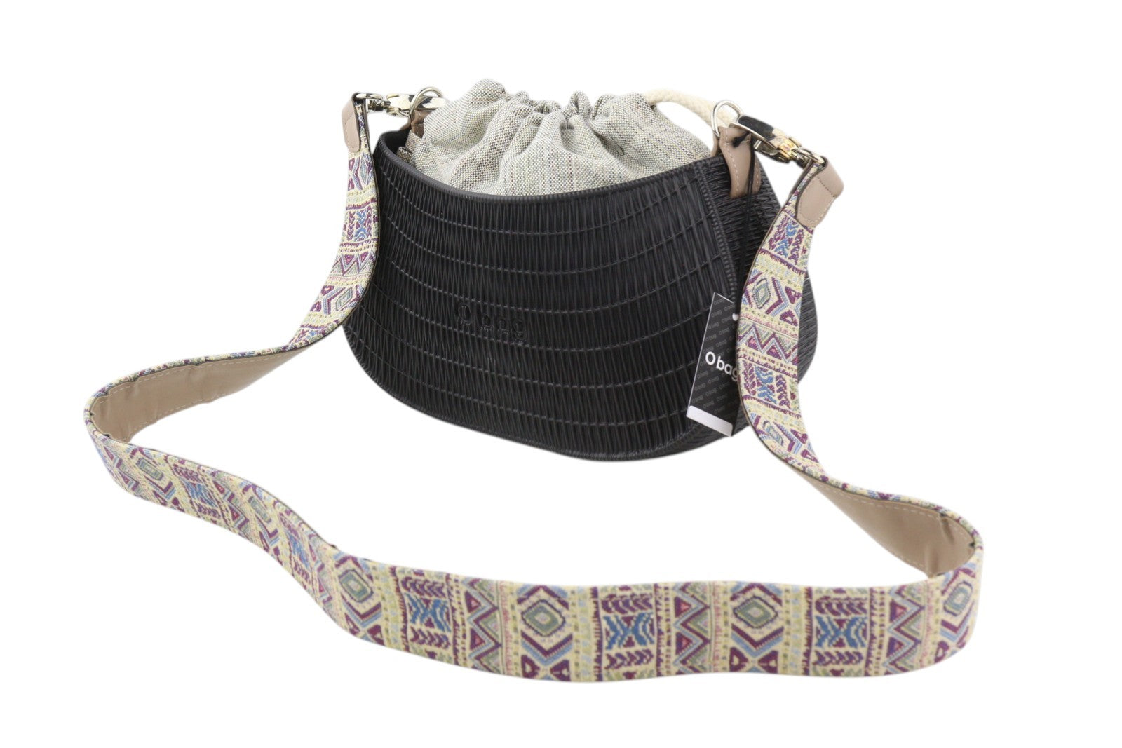 O BAG Swing Women Bag OS Black Textured Silicone Half Moon Inner Crossbody