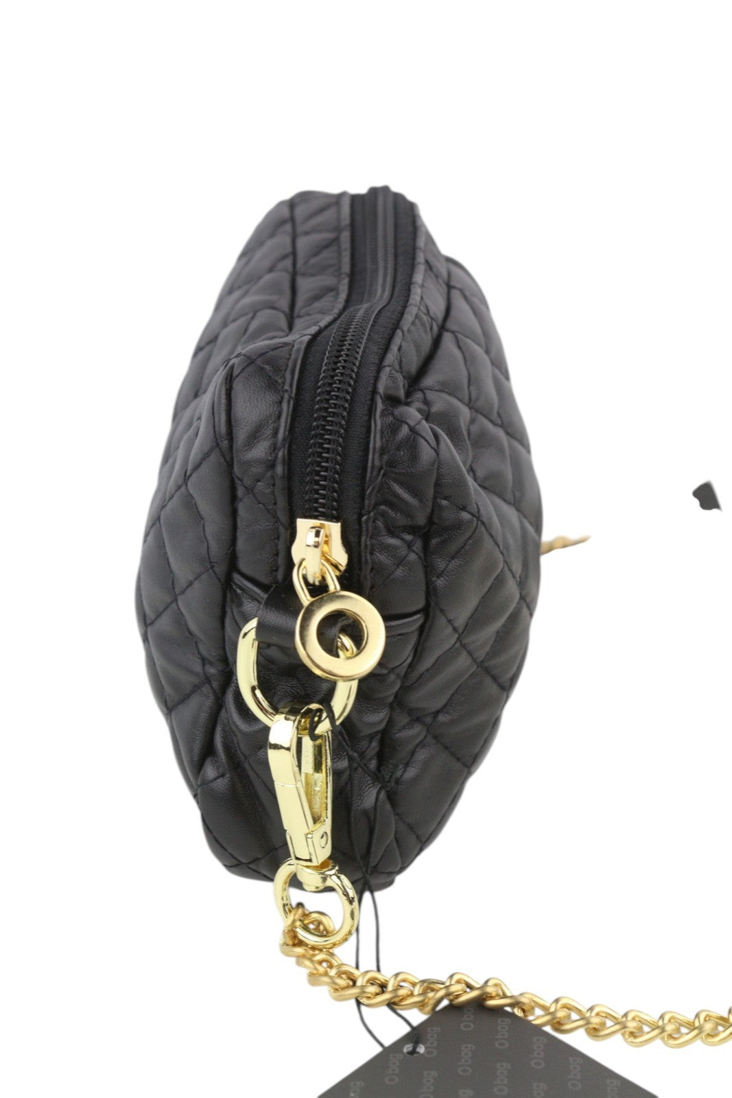 O BAG Extra Pocket Women Bag OS Black Quilted Coated Gold Chain Crossbody