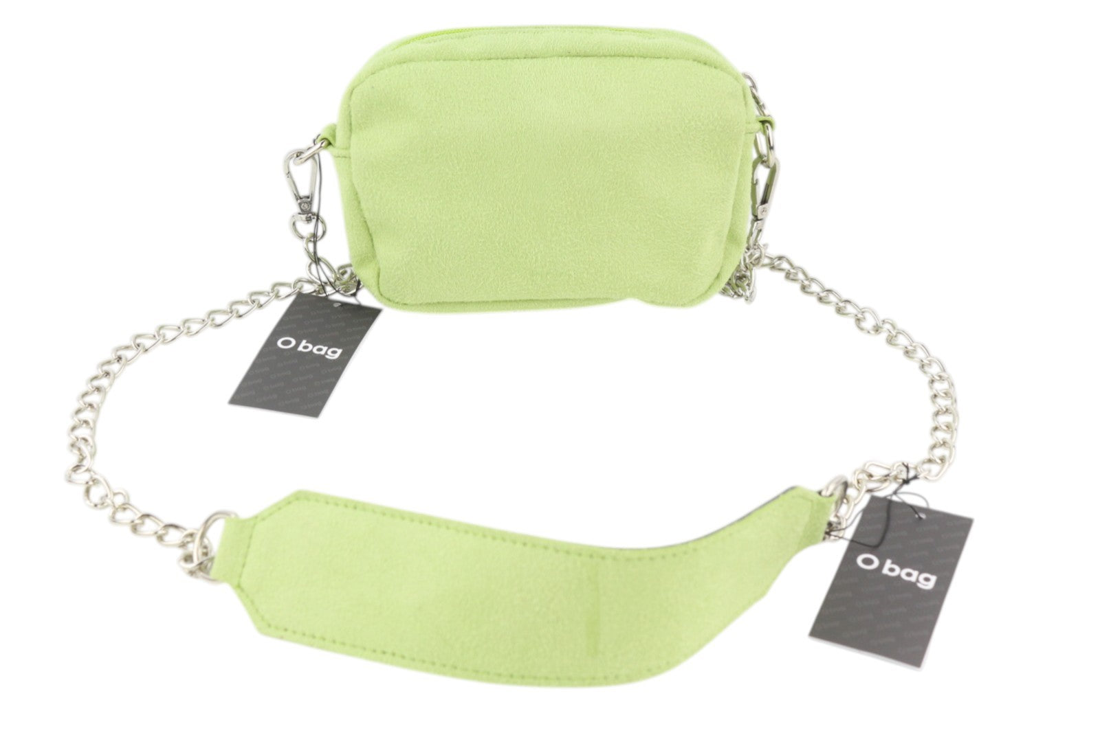 O BAG Extra Pocket Women Bag OS Green Faux Suede Silver Chain Crossbody