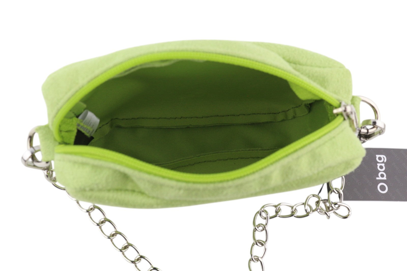 O BAG Extra Pocket Women Bag OS Green Faux Suede Silver Chain Crossbody