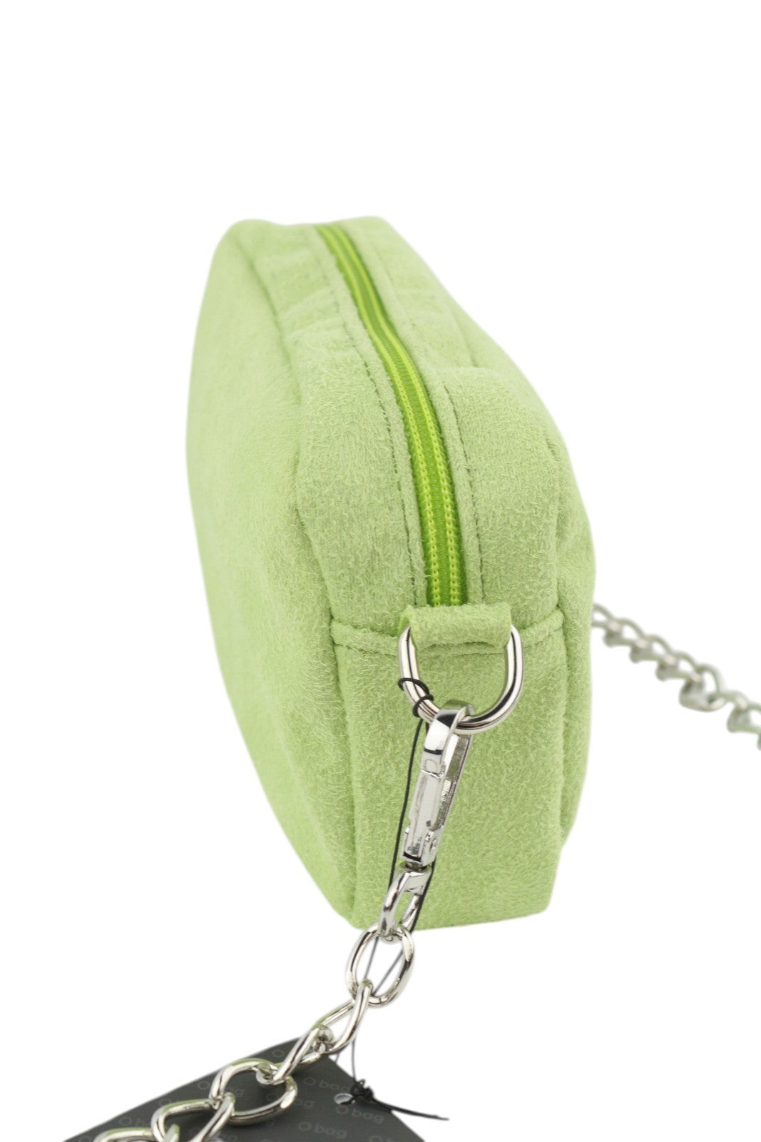 O BAG Extra Pocket Women Bag OS Green Faux Suede Silver Chain Crossbody