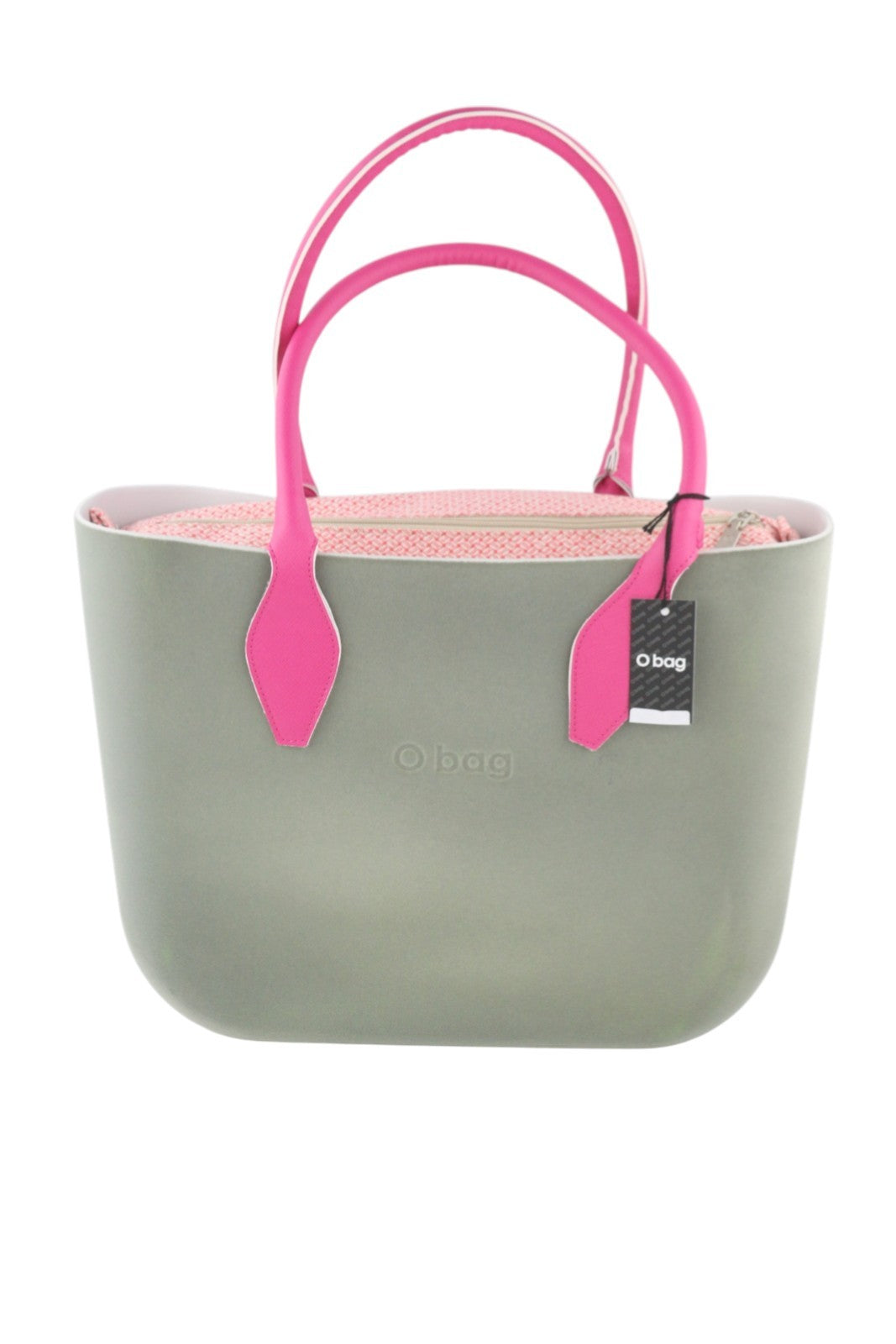 O BAG Women Bag OS Grey Soft Inner Zip Pouch Double Handle Square Logo