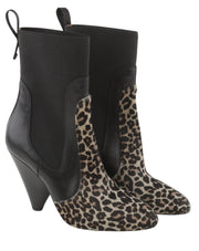 EMPORIO ARMANI Women Boots EU37 Black Leather Leopard Print Heeled Cowboy