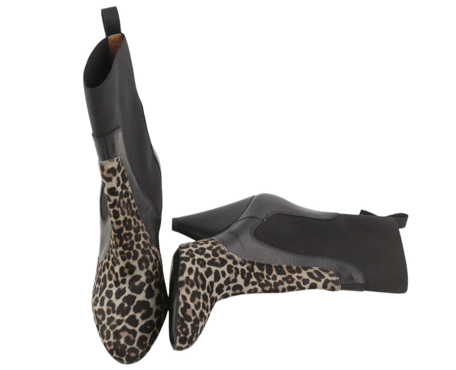 EMPORIO ARMANI Women Boots EU37 Black Leather Leopard Print Heeled Cowboy