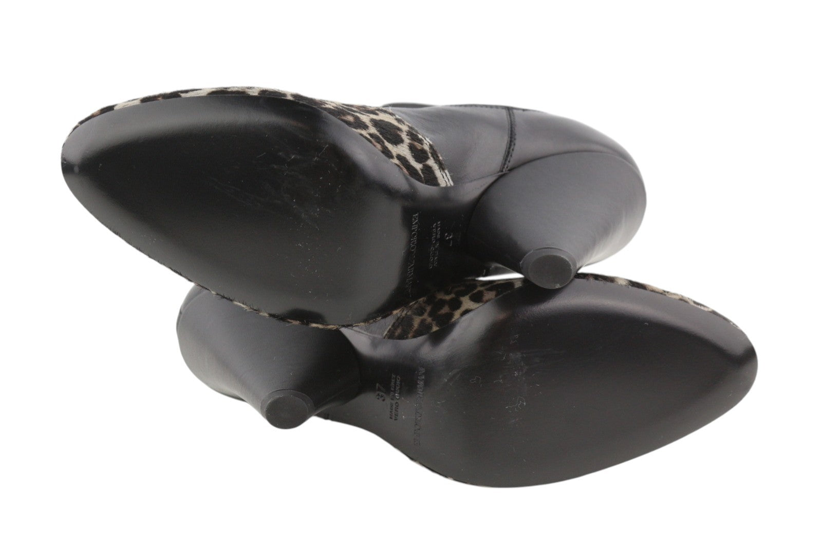 EMPORIO ARMANI Women Boots EU37 Black Leather Leopard Print Heeled Cowboy