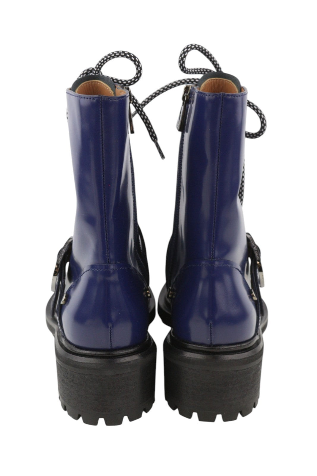 EMPORIO ARMANI Women Boots EU37 Blue Leather Buckle Lace-Up Zip Mid Top