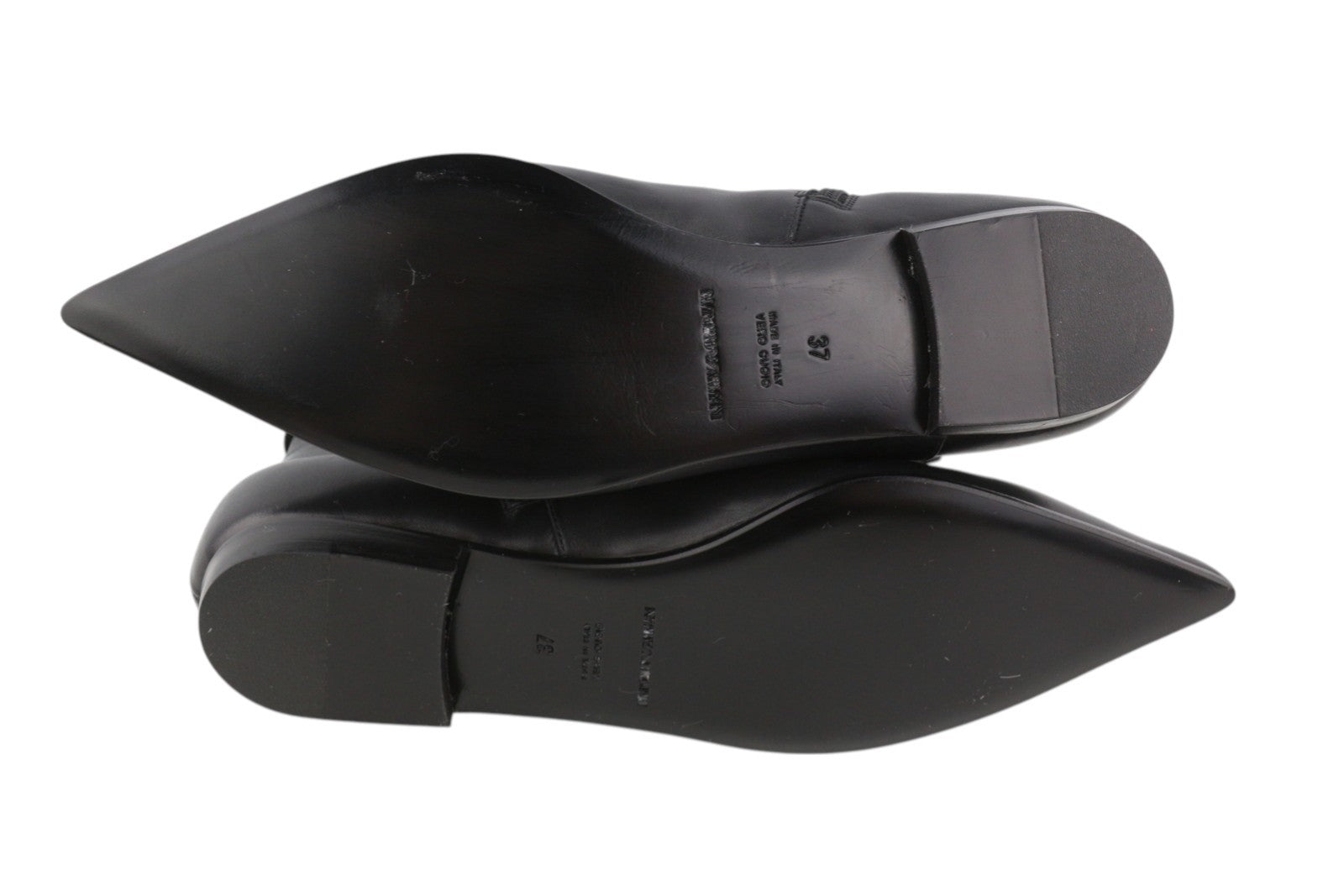 EMPORIO ARMANI Women Shoes EU37 Black Leather Pointed Toe Ankle Zip Closure