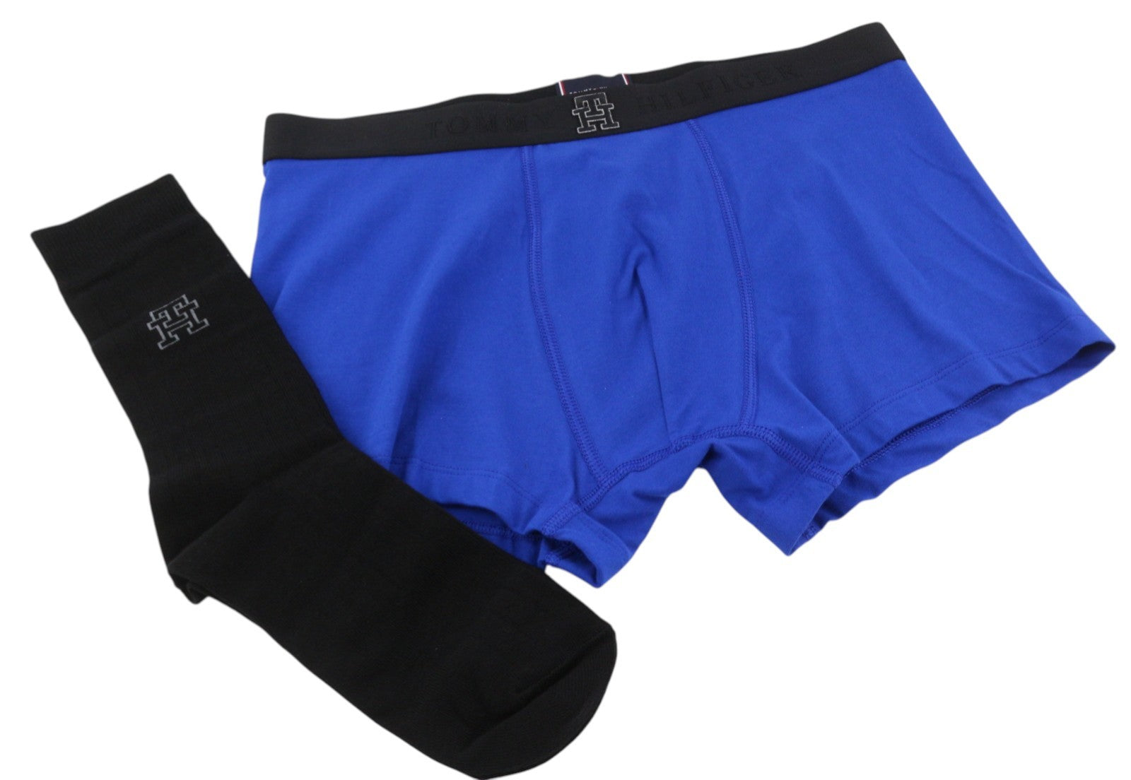 TOMMY HILFIGER Men Underwear M Blue Trunk & Sock Boxer Set Embroidered Logo
