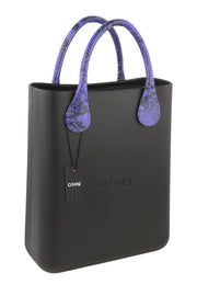 O BAG Chic Women Bag OS Black Purple Square Tote Inner Bag Logo Handles