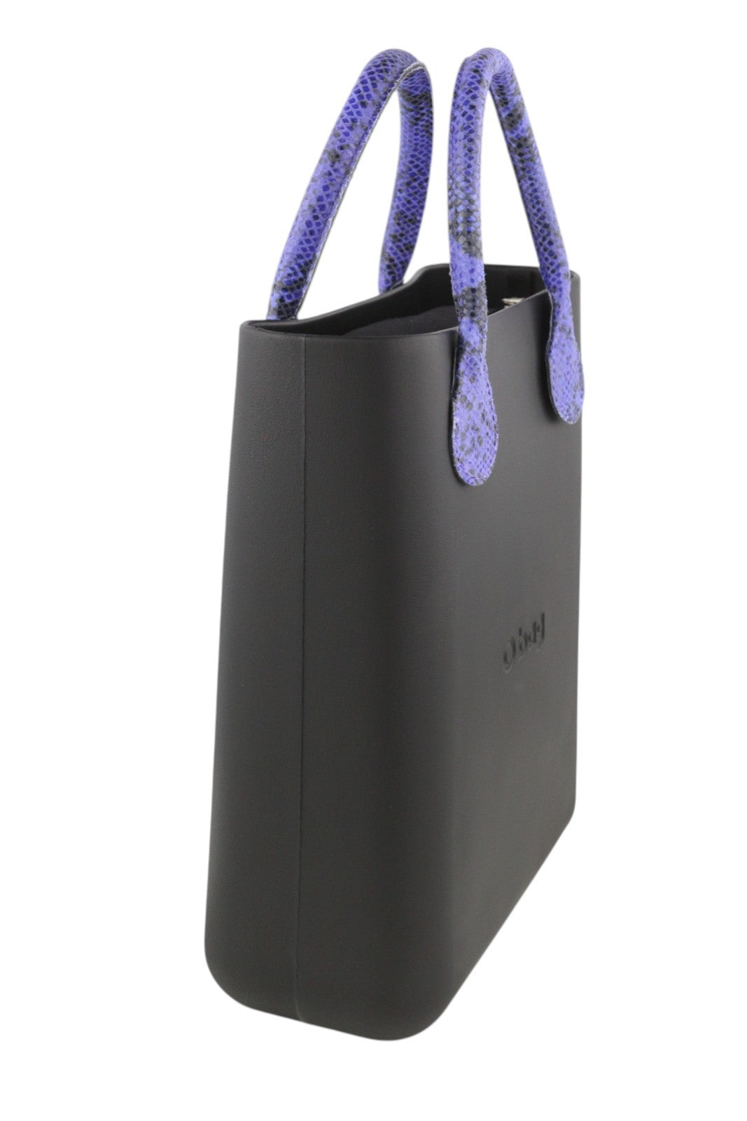 O BAG Chic Women Bag OS Black Purple Square Tote Inner Bag Logo Handles