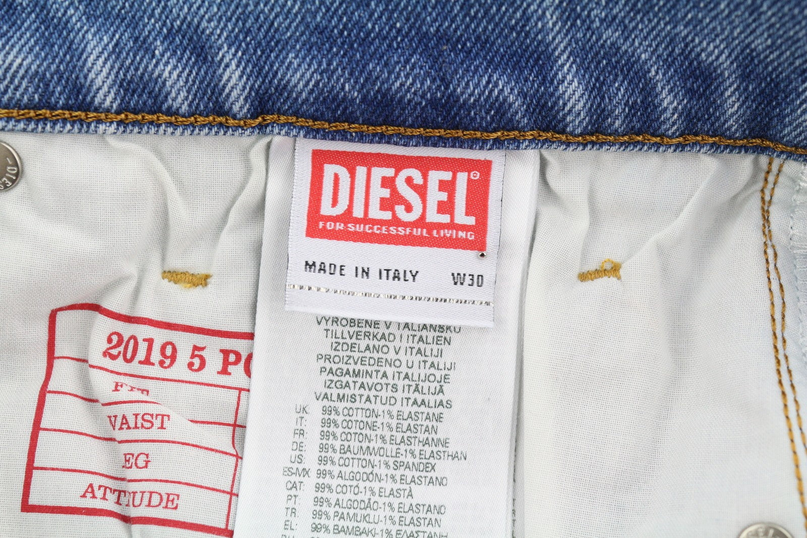 DIESEL 2019 D-Strukt 9C08L Men Jeans W30/L32 Blue Washed Slim Fit RRP350