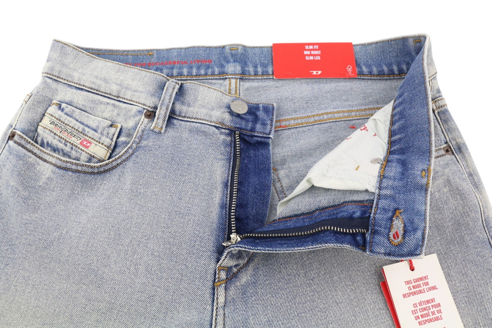 DIESEL 2019 D-Strukt 9C08L Men Jeans W33/L32 Blue Washed Slim Fit RRP350