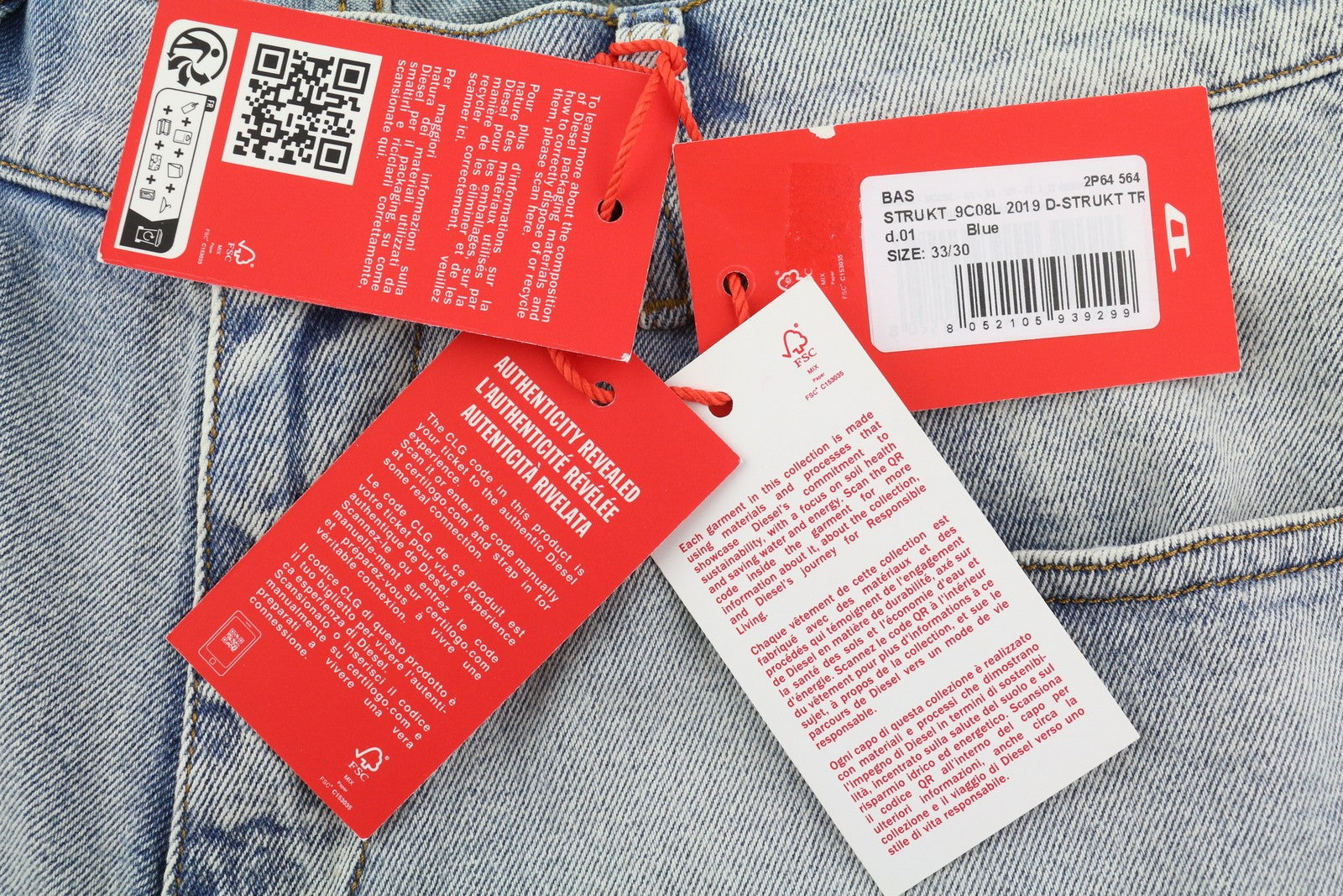 DIESEL 2019 D-Strukt 9C08L Men Jeans W33/L30 Blue Faded Slim Fit RRP350