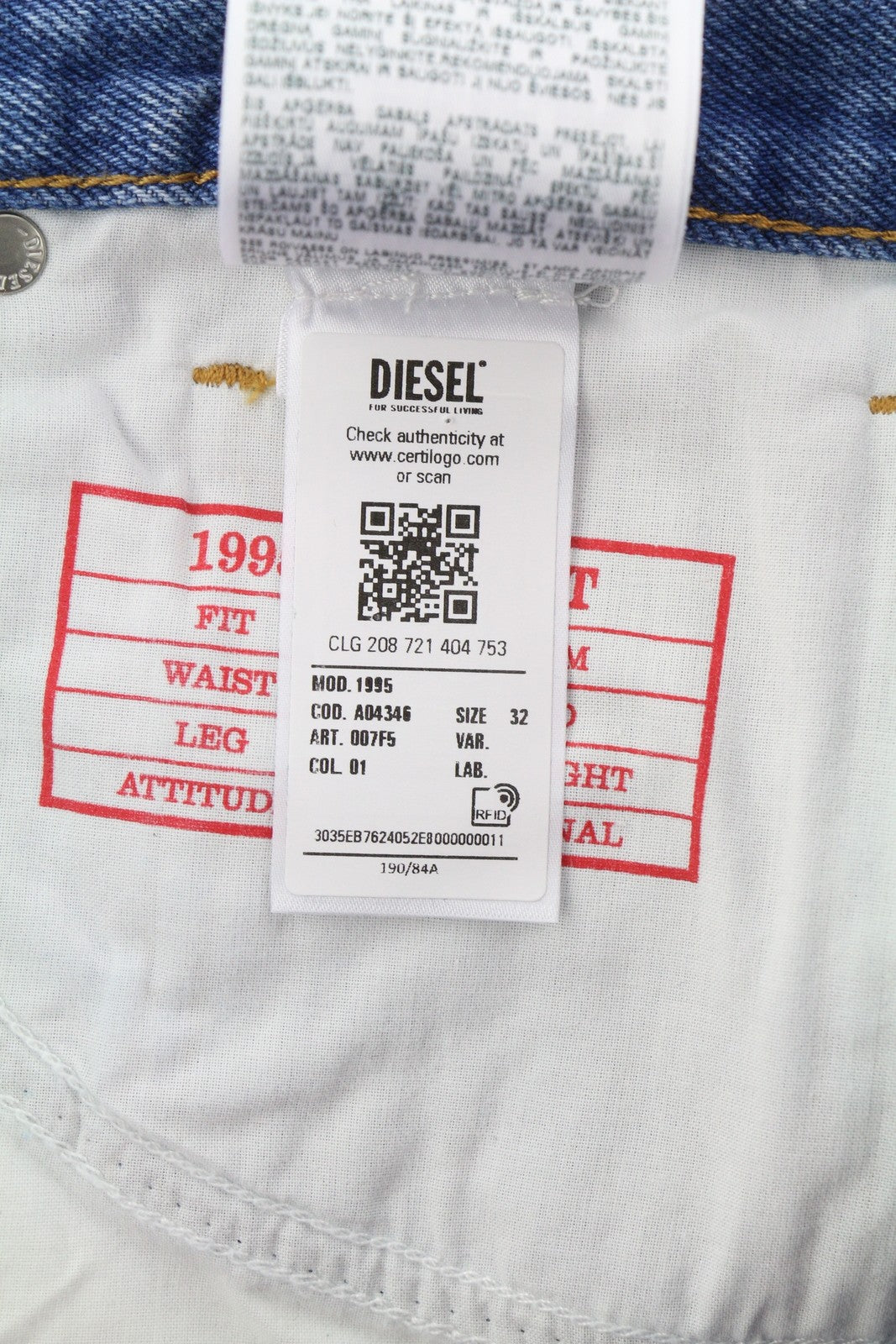 DIESEL 1995 007F5 Men Jeans W32/L34 Patterned Straight Slim Fit RRP250