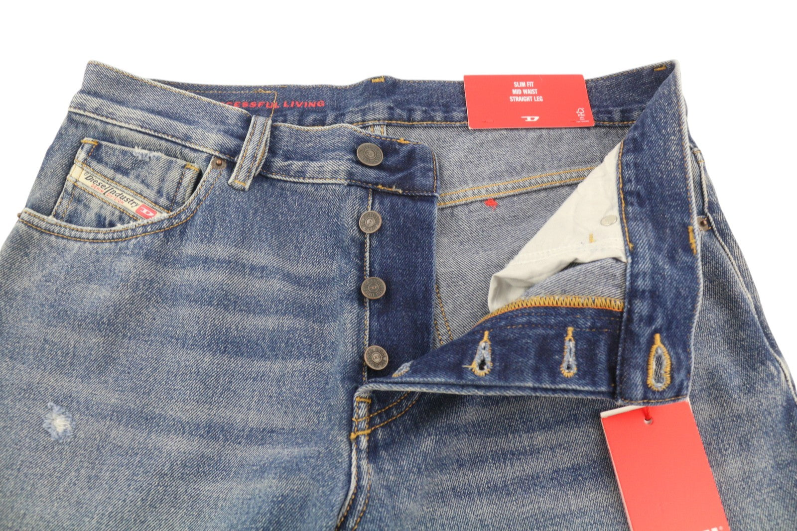 DIESEL 1995 09E02 Men Jeans W31/L32 Blue Ripped Distress Slim Straight RRP375