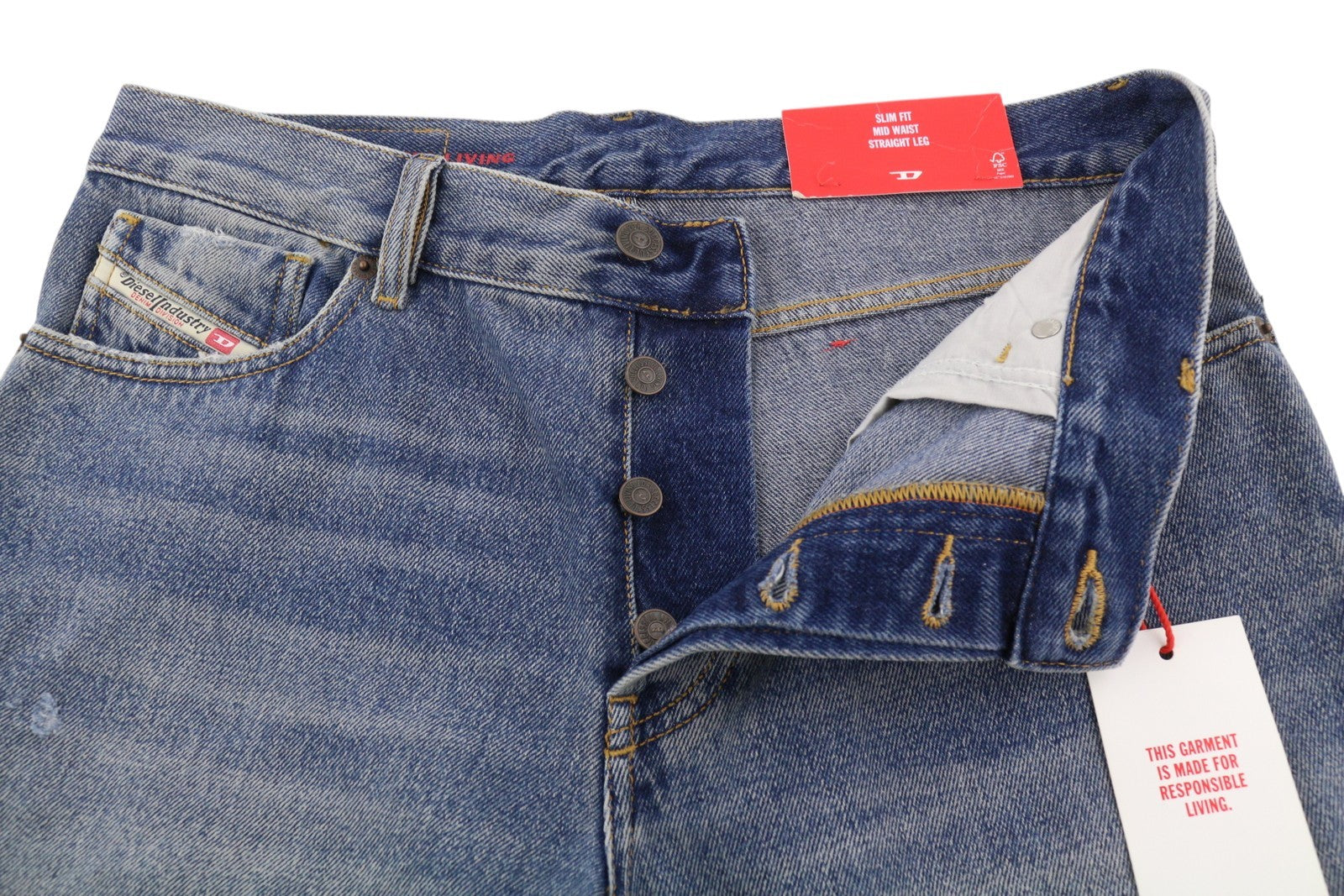 DIESEL 1995 09E02 Men Jeans W29/L32 Blue Ripped Slim Straight Denim RRP375