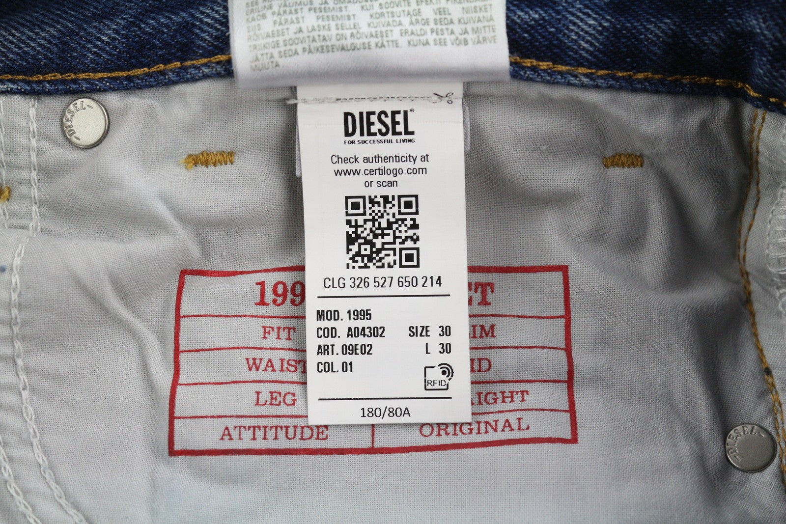 DIESEL 1995 09E02 Men Jeans W30/L30 Blue Distress Ripped Slim Straight RRP375