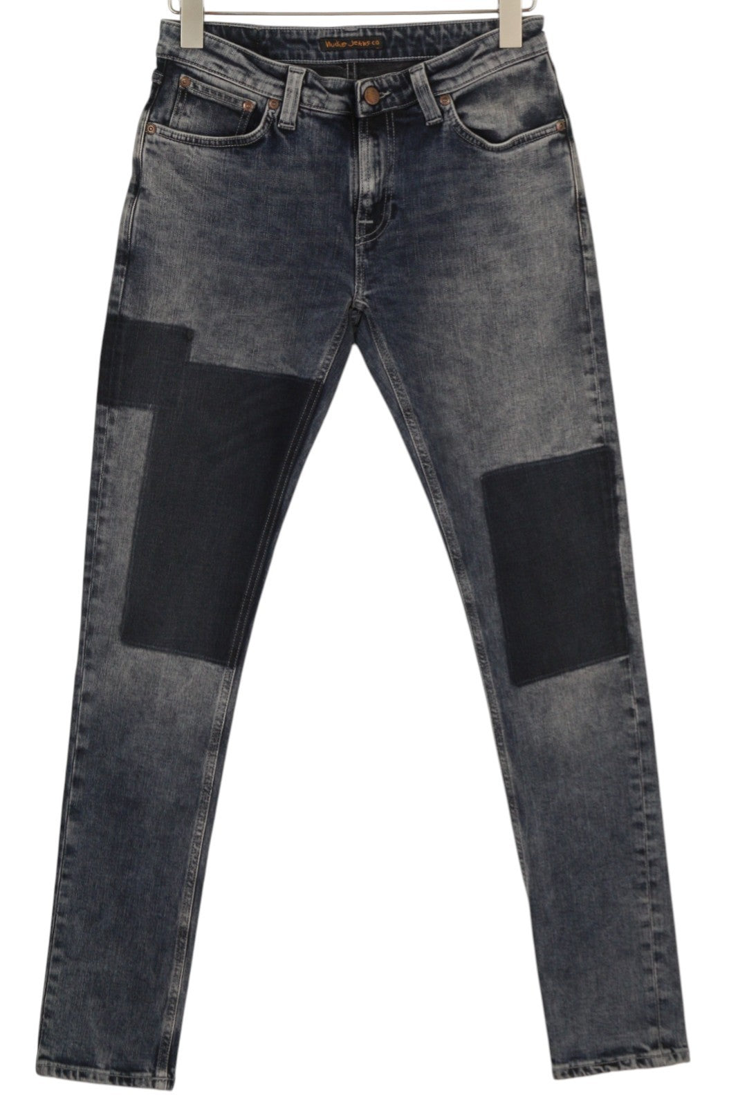 NUDIE JEANS Skinny Lin Patches Men Jeans W30/L32 Grey Washed Faded Zip Denim