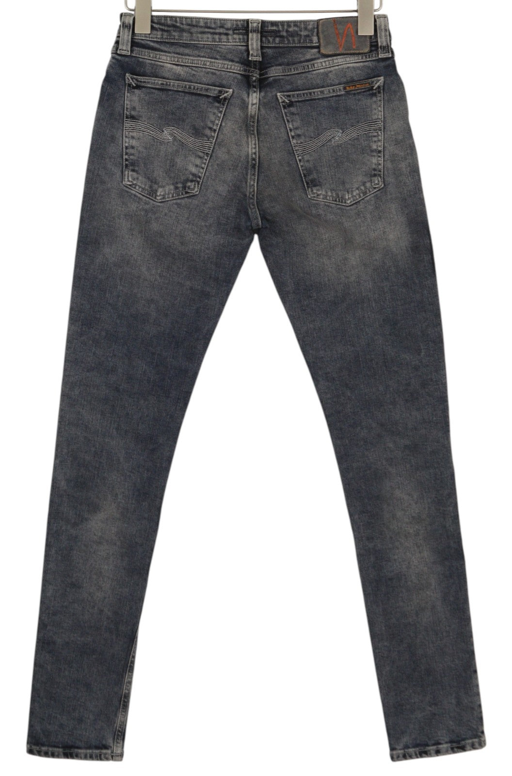 NUDIE JEANS Skinny Lin Patches Men Jeans W30/L32 Grey Washed Faded Zip Denim