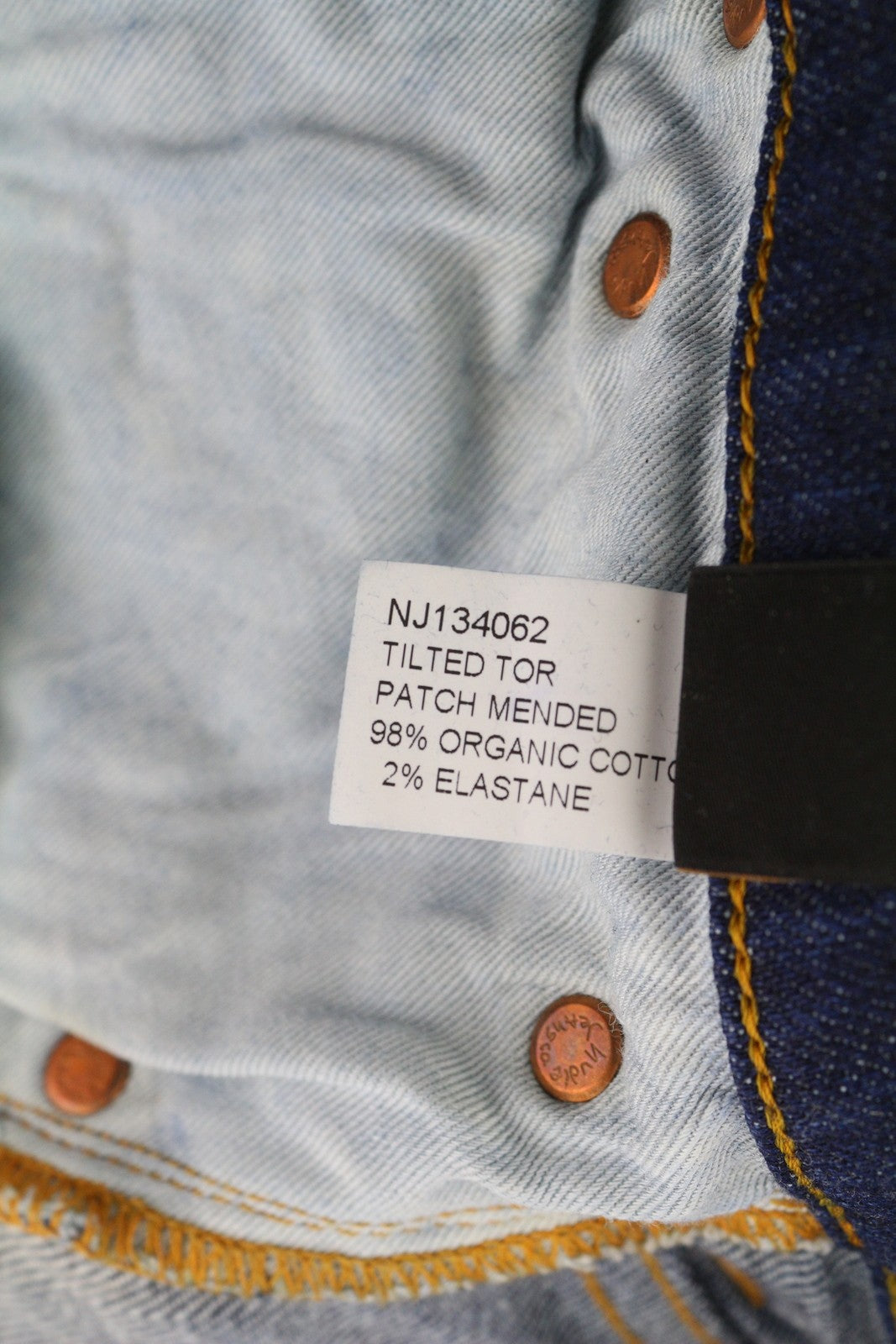 NUDIE JEANS Tilted Tor Men Jeans W29/L32 Patch Mended Slim Button Faded Blue