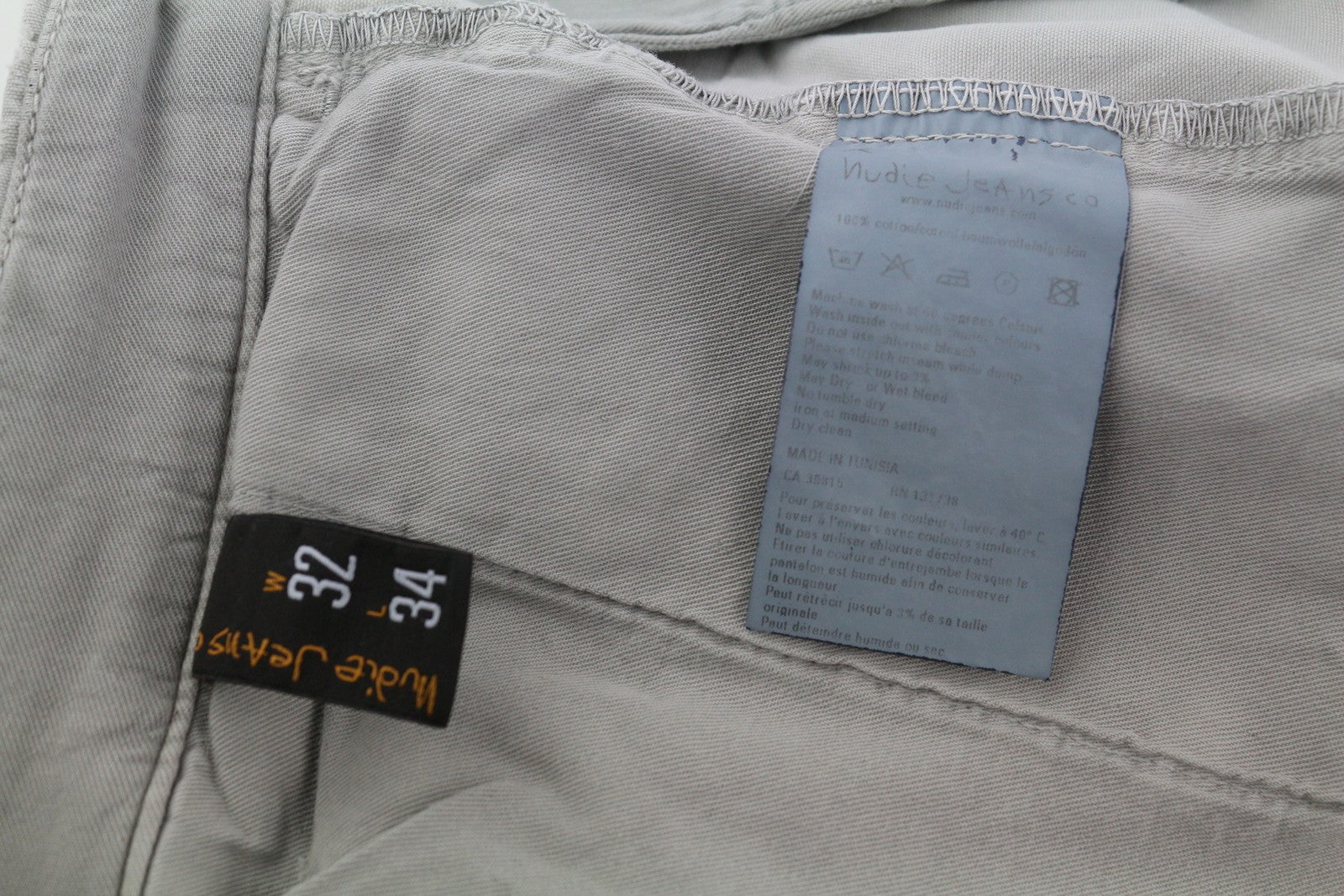 NUDIE JEANS Khaki Regular Men Trousers W32/L34 Organic Moon Dust Distress