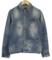 NUDIE JEANS Tryggve Men Jacket S Cosmic Blue Faded Denim Button Patch Pockets