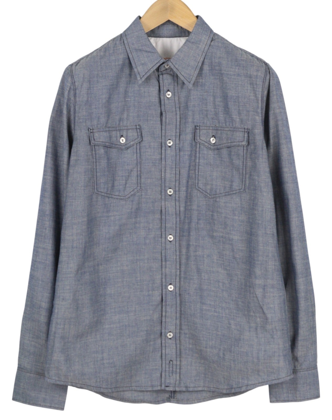 NUDIE JEANS Conny Men Shirt M Blue Washed Button-Up Faded Patch Pockets