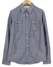 NUDIE JEANS Conny Men Shirt M Blue Washed Button-Up Faded Patch Pockets