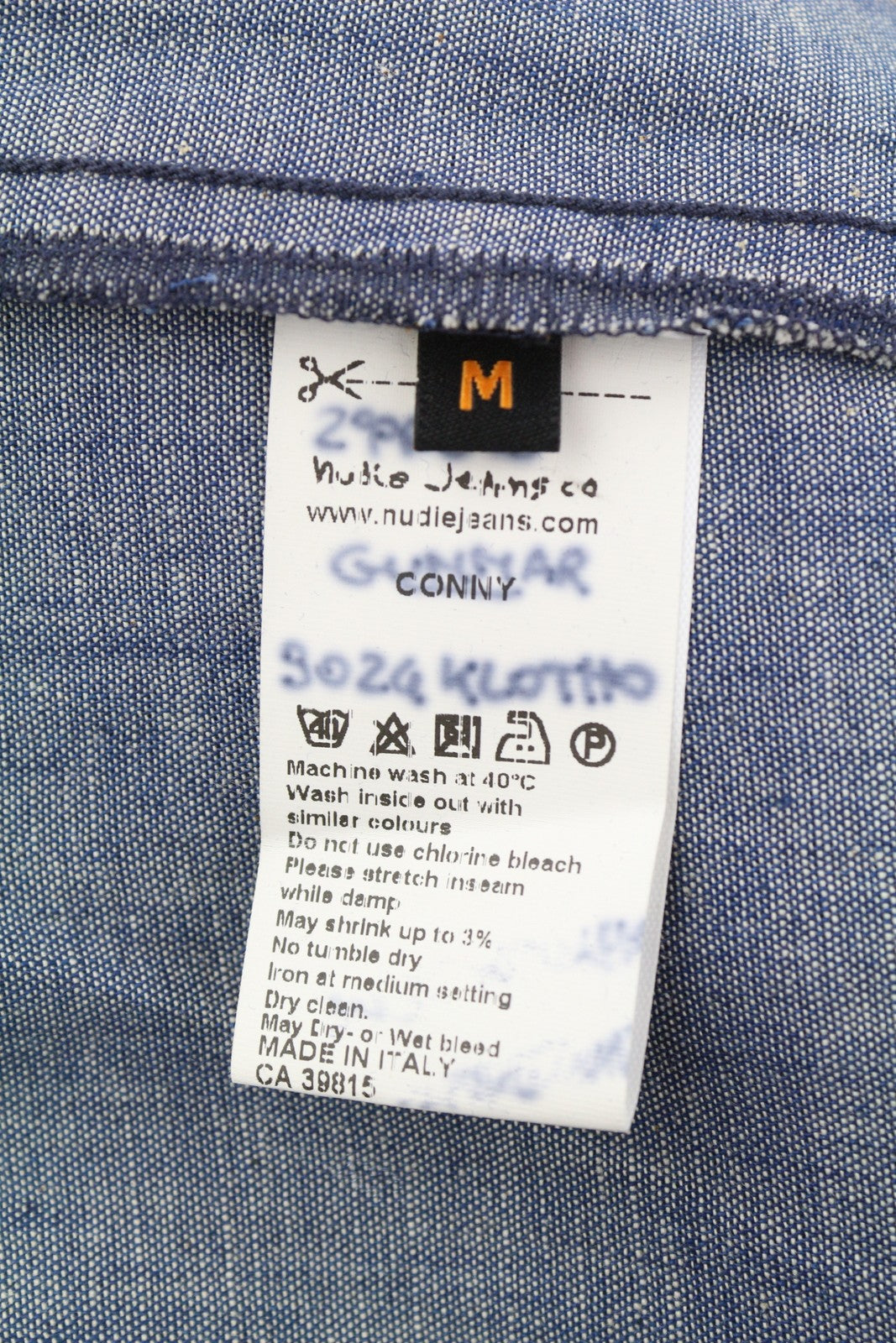 NUDIE JEANS Conny Men Shirt M Blue Washed Button-Up Faded Patch Pockets