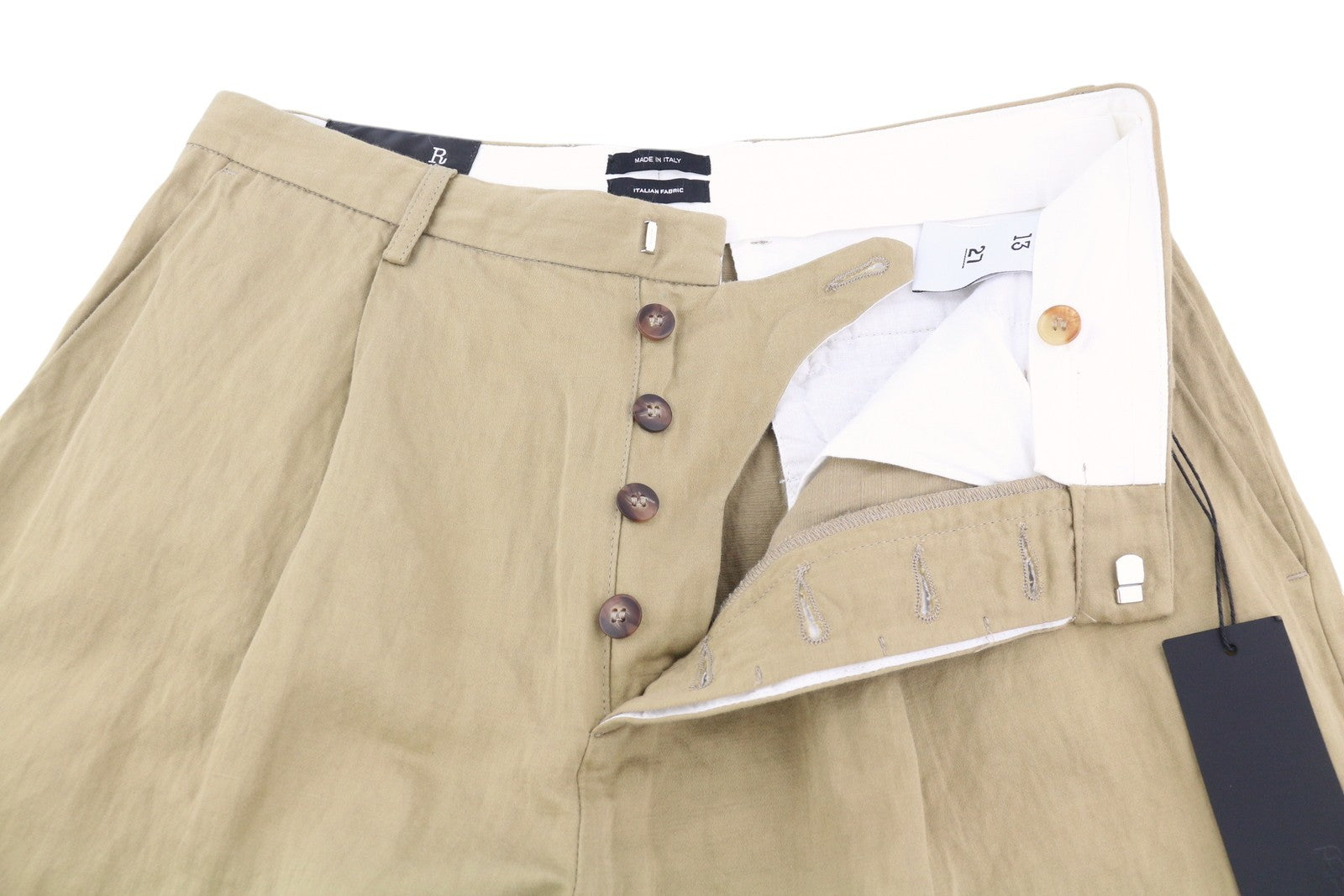 R13 Wide Leg Women Trousers 27 Beige Linen Blend Pleated Logo Pockets