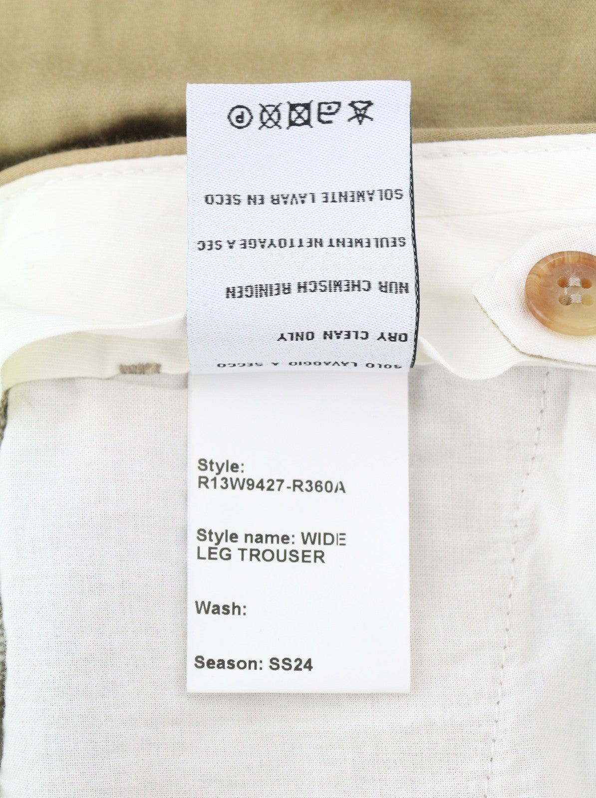 R13 Wide Leg Women Trousers 27 Beige Linen Blend Pleated Logo Pockets