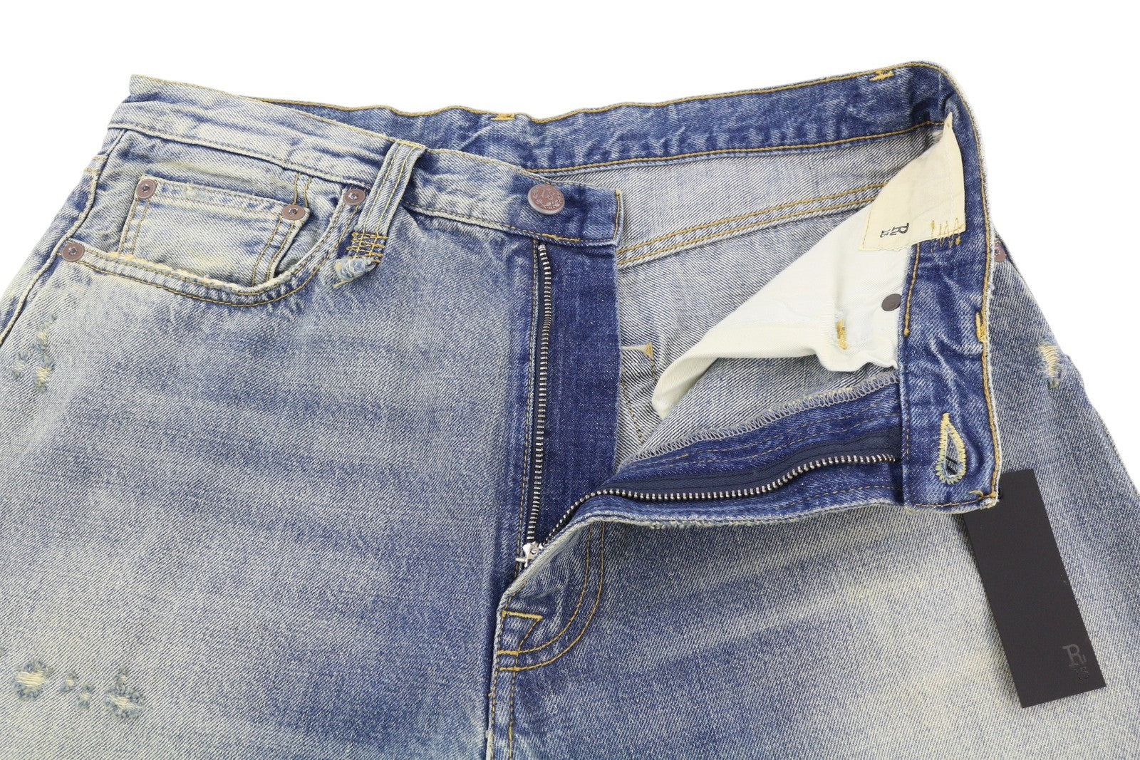 R13 D'Arcy Loose Women Jeans 32 Hester Blue Ripped Distressed Faded Denim