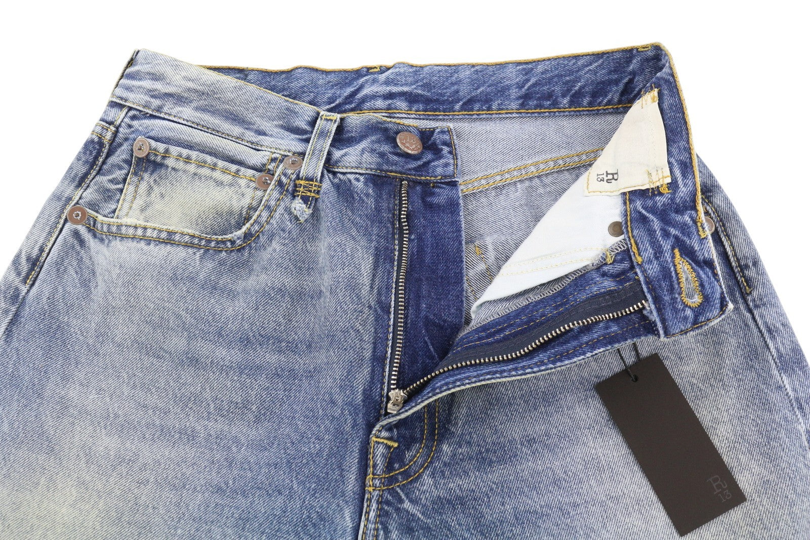 R13 Cuffed X-BF Women Jeans 23 Jasper Ankle Zip Fly Faded Blue Denim