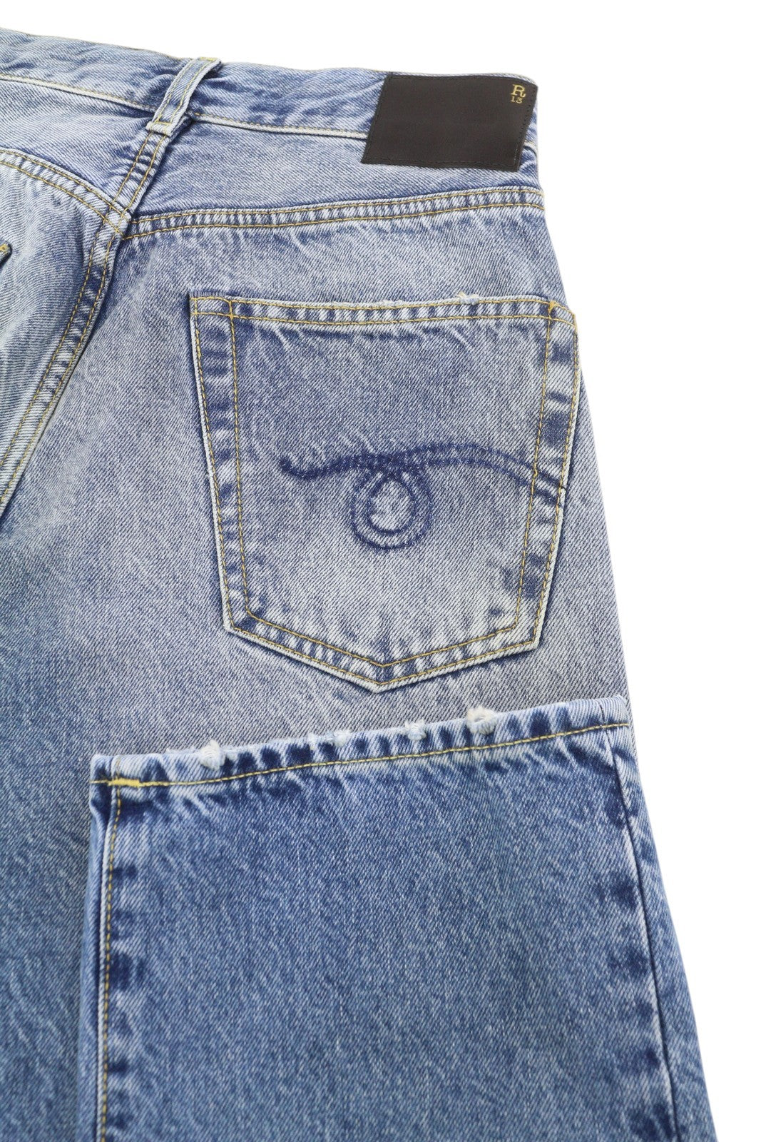 R13 Cuffed X-BF Women Jeans 23 Jasper Ankle Zip Fly Faded Blue Denim