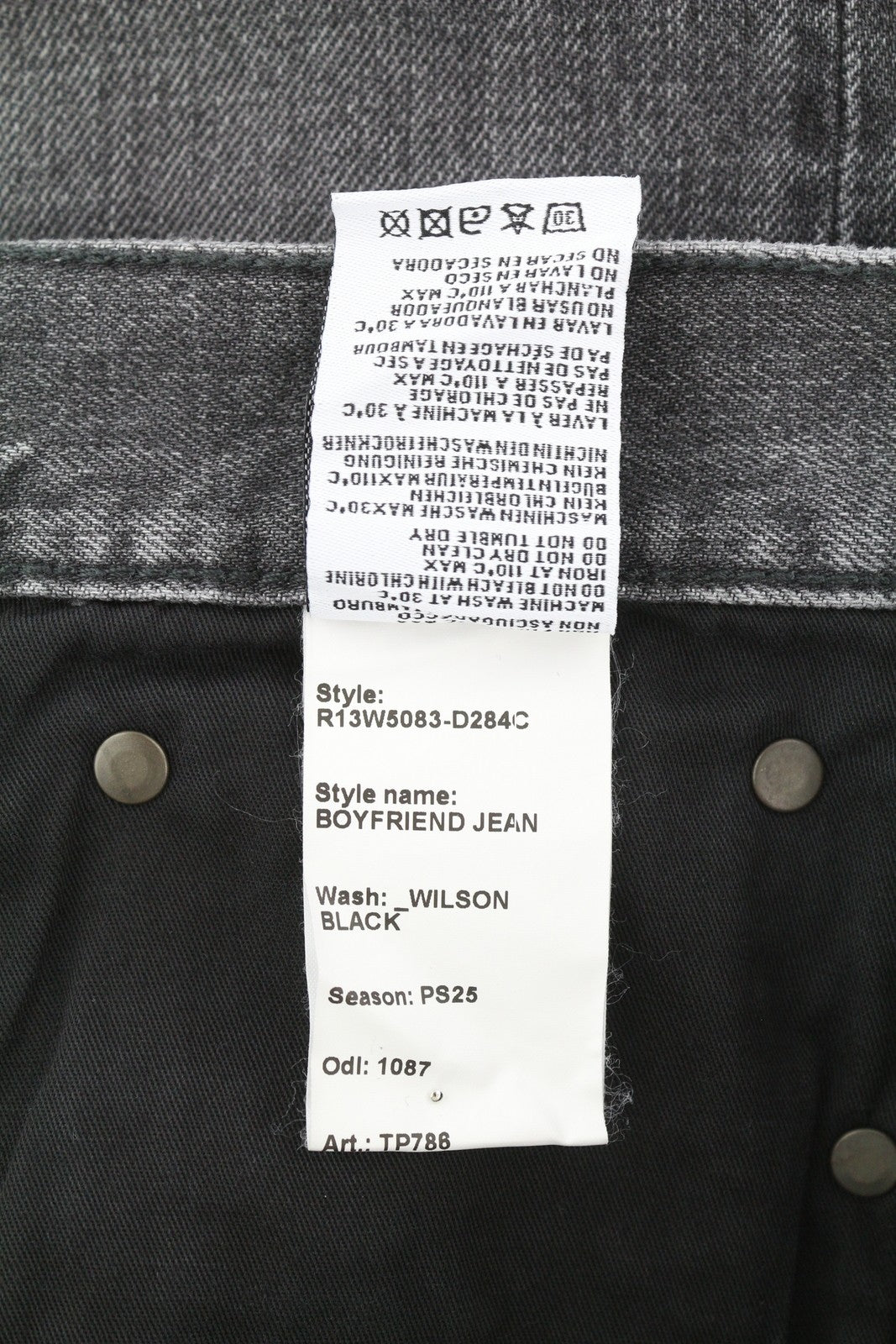 R13 Boyfriend Women Jeans 29 Wilson Black Washed Faded Cropped Ankle