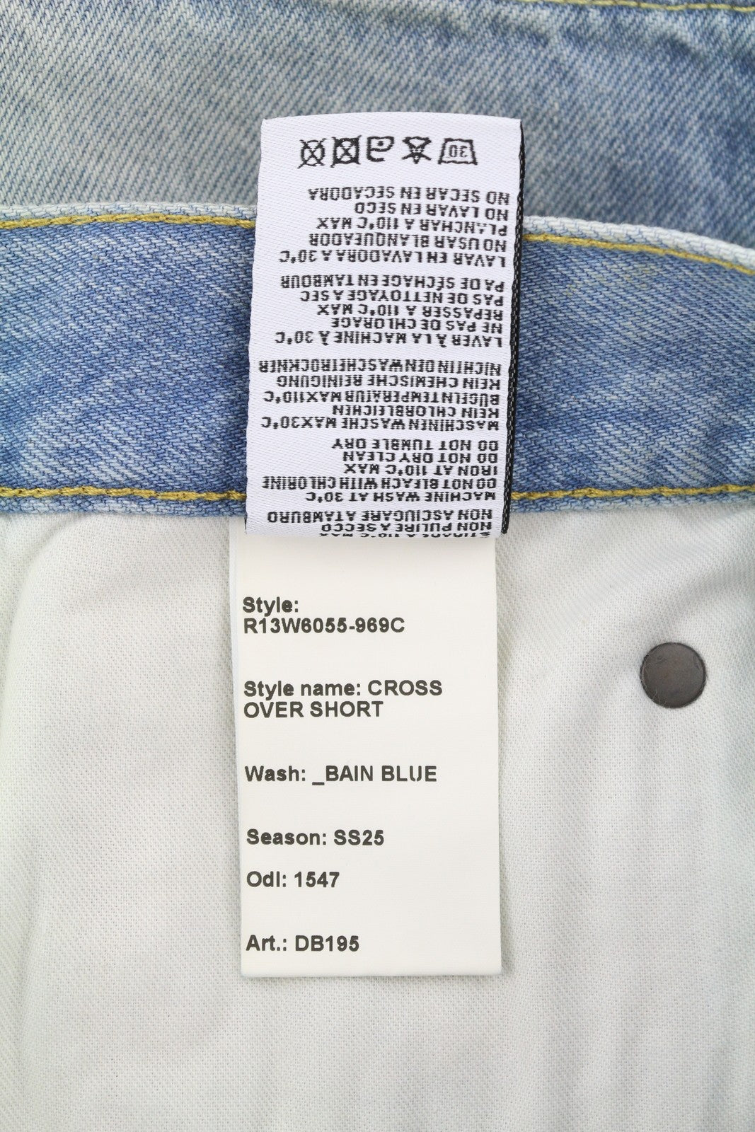 R13 Cross Over Women Shorts 25 Washed Blue Denim Asymmetrical Distress RRP599