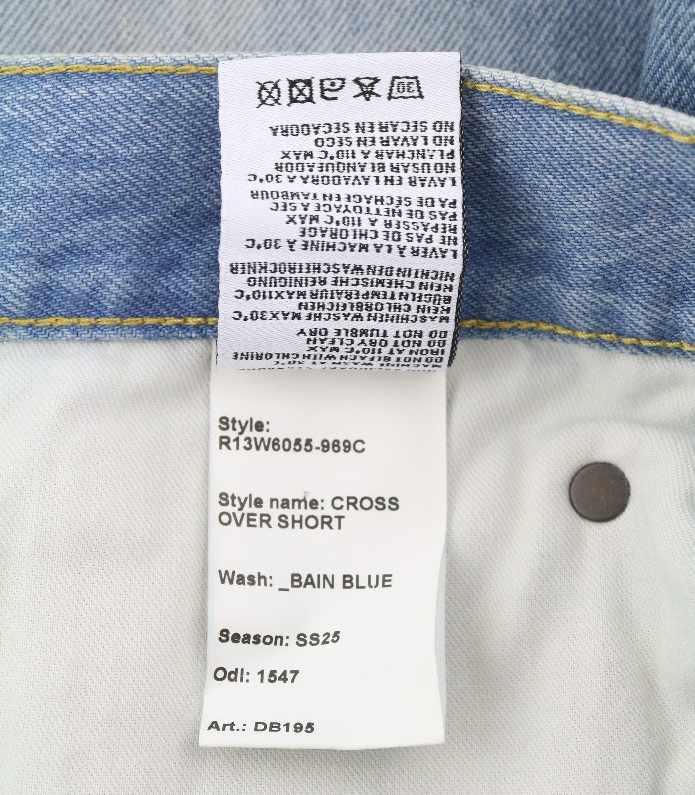 R13 Cross Over Women Shorts 26 Faded Blue Denim Asymmetrical Distress RRP599