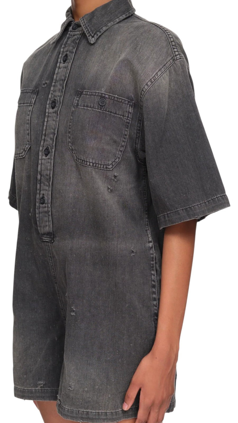 R13 Freddy Cowboy Shirt Women Romper M Elmore Black Distressed Tex RRP799