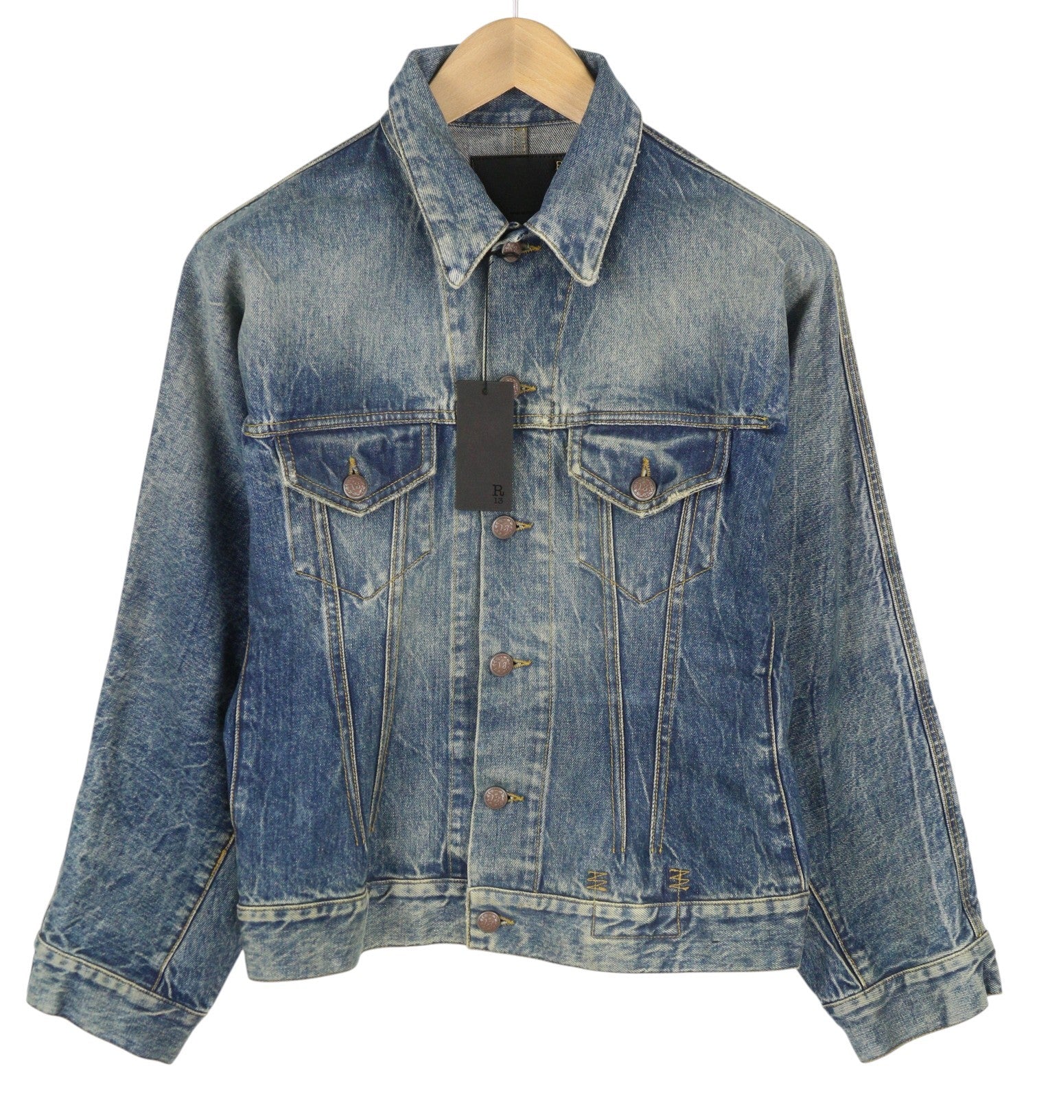 R13 Raglan Trucker Women Jacket M Kelly Relaxed Button-Up Washed Denim