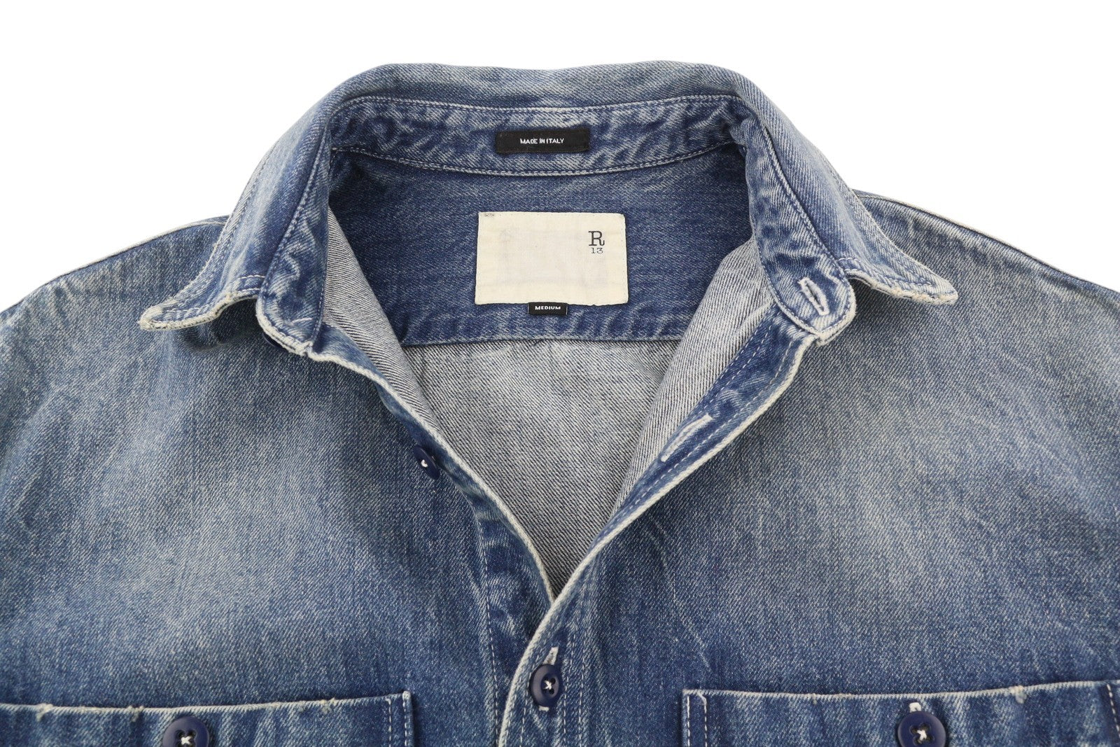 R13 Usn Long Sleeve Shirt Women Dress M Kelly Buttoned Washed Denim Blue